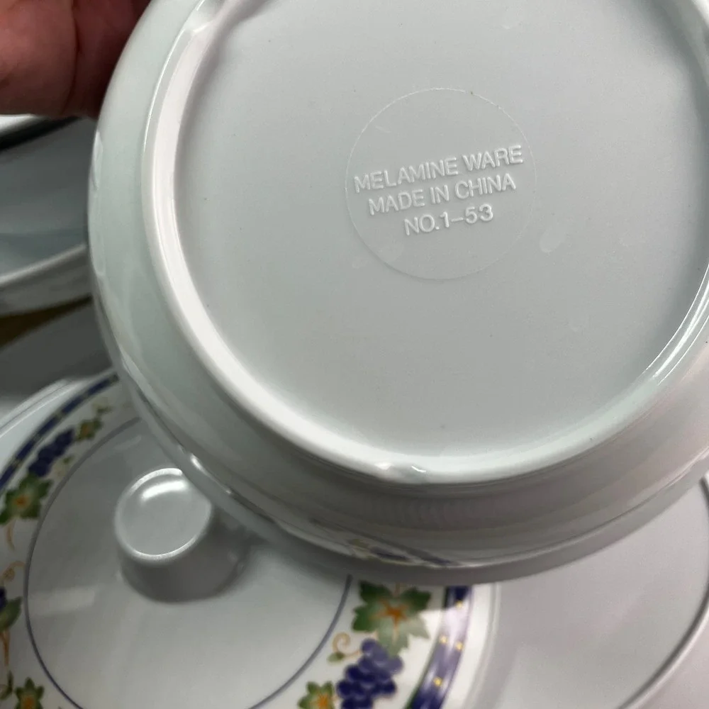 Melamine Ware Dinnerware Set 21pc White Grape Vine Pattern Platters Bowls Spoons